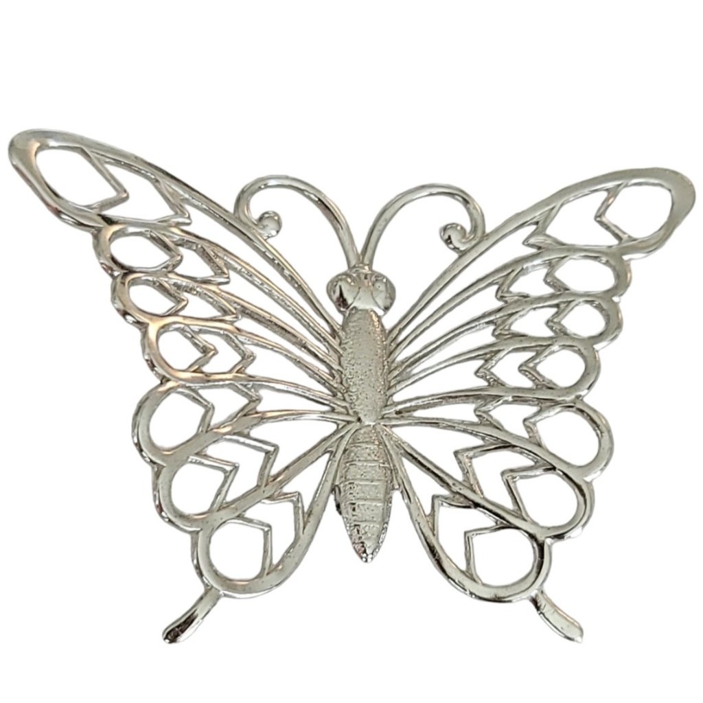 Beau Sterling Silver Open Filigree Butterfly Brooch Pin, Signed M1032
